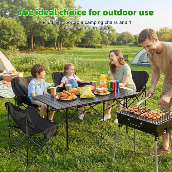 Camp Chair Table 5Pcs Collapsible Set with 4 Single Chairs 1 Table Heavy Duty Folding Camping and Chair Portable for Outdoor Hiking Travel Patio