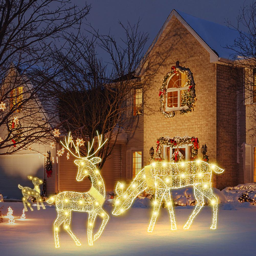 New Year 2025 Lighted Christmas Reindeer Water Resistant Light Up Decor For Garden Glow Reindeer Outdoor Yard Ornament (2D Flat)