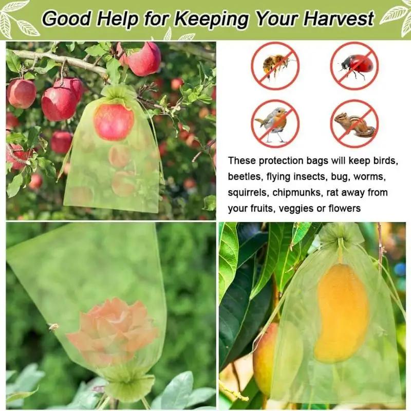 20Pcs Reusable Fruit Proof Drawstring Bags Plants Protection Mesh Bags Pest Barrier Covers Fruit Tree Garden Supplies