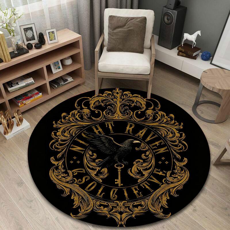 Elegant Round Botanical Multicolor Area Rug, Non-Slip Floor Mat for Bedroom