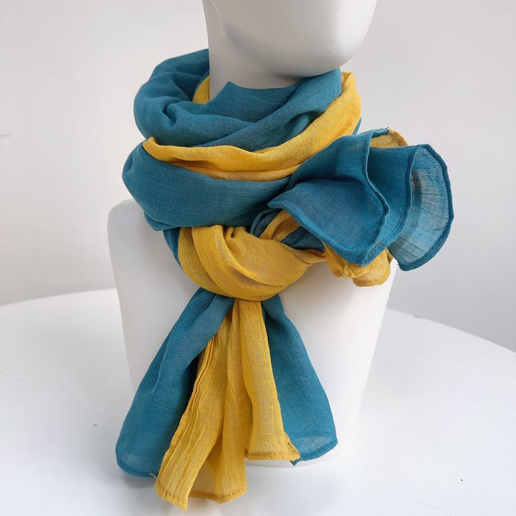 Two-Color Spliced Cotton And Linen Scarf, Very Soft To The Touch, With A Sense Of Drooping, Support