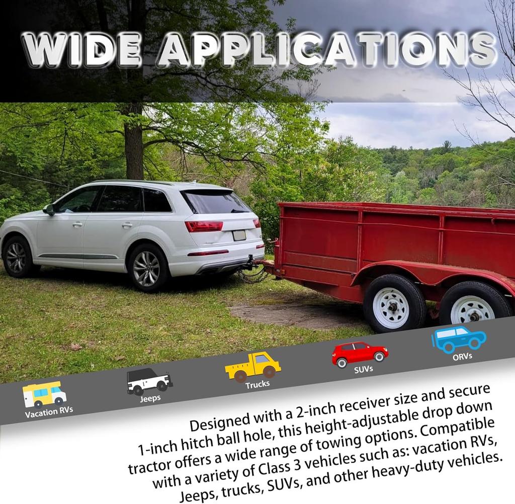 Class 3 Trailer Hitch Ball Mount, 8-Position Adjustable, 2' Receiver, 5000 Lbs Capacity, Includes Pins & Hole