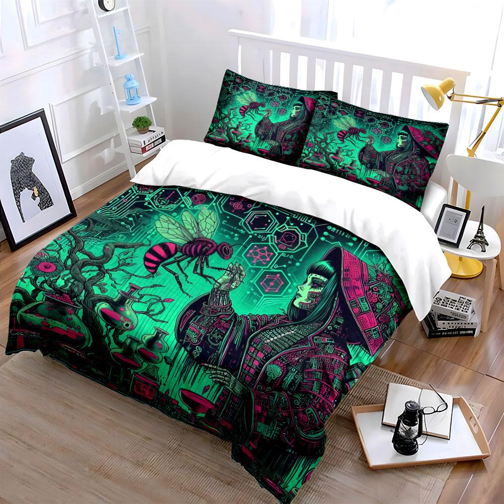 "Cyberpunk Artwork Science Fiction Set" Soft Skin-Friendly Bedding Set Includes 1 Duvet Cover And 2 Pillowcase Gift