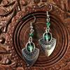 Retro Ethnic Green Aventurine Bead Ancient Silver Shield Dangle Earrings for Women Bohemian Tribal Lucky Jewelry Festival Gift