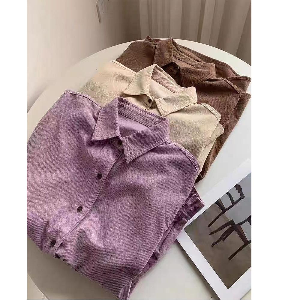 Retro Purple Corduroy Long-Sleeve Women's Shirt Jacket for Fall/Winter 2025