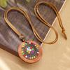 Bohemian Runder Holzscheiben-Anhänger Halsketten für Damen Ethnisch Bunt Öl-Tropfen Vintage Lederseil Halskette Damen Schmuck