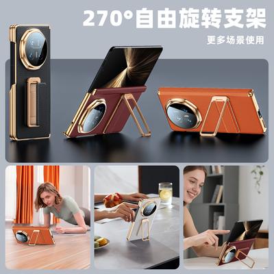 Etui For Honor Magic V5 Prawdziwa Skóra Automatycznie Chowany Pasek z Uchwytem na Palec Metalowa Podstawka Podwójny Zawias Pokrowiec Ochronny