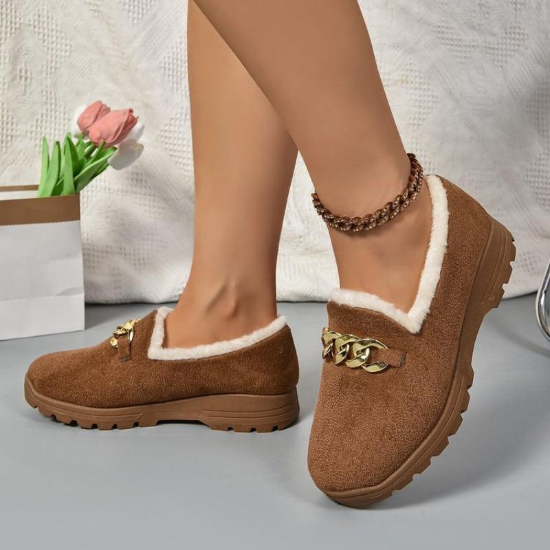 Women's Cotton Shoes Autumn and Winter New Large Size Round Head Thick Sole Metal Velvet Sewn Shoes Snow Boots Women