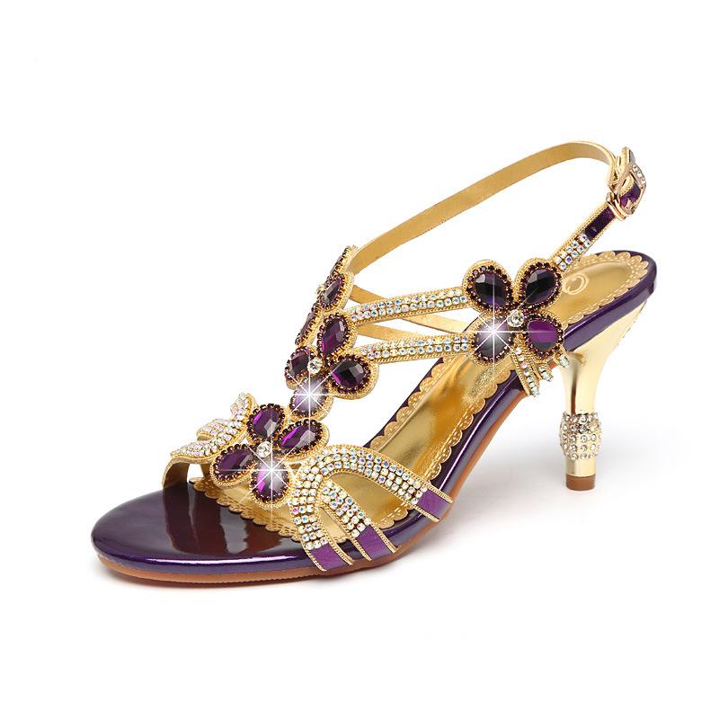 Fashion 2025 Summer High Heel Sandals Women's New Bohemian Diamond Inlaid Buckle Stiletto Shoes Elegant Fashion Roman Beach Shoes