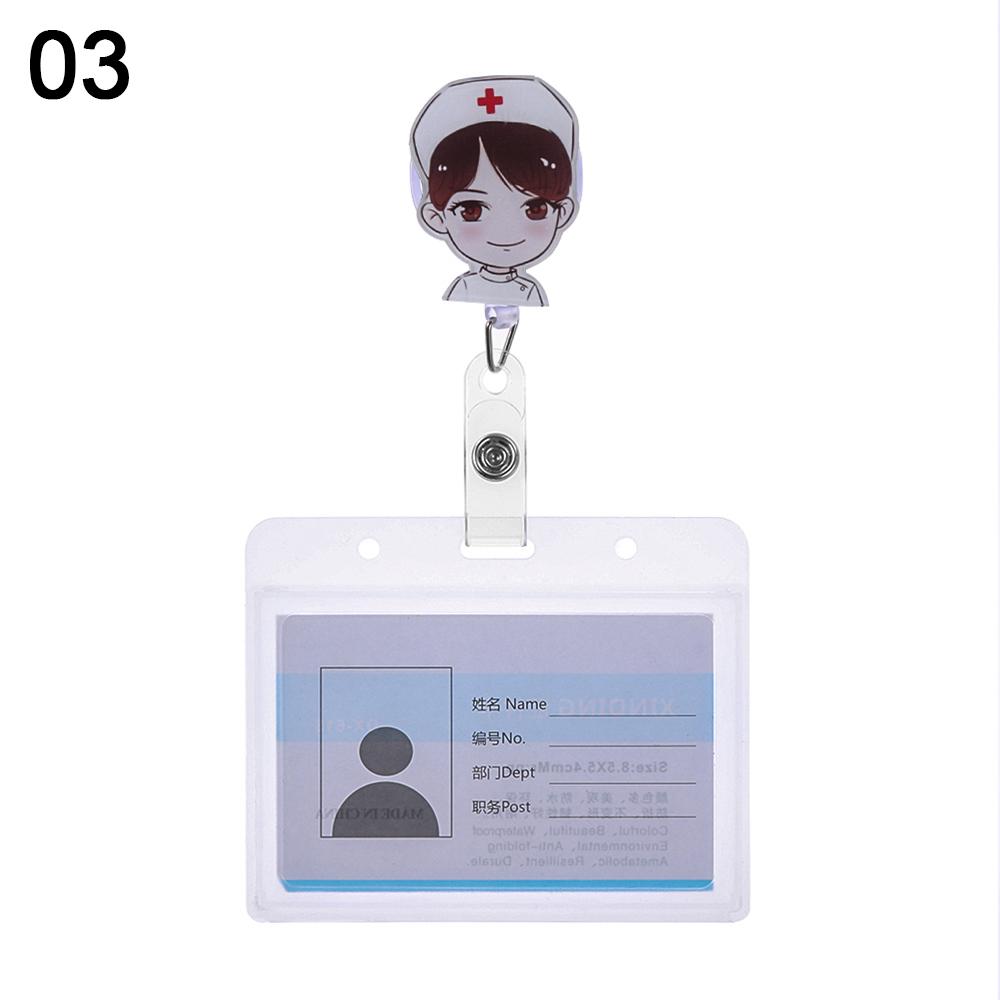Cartoon Nurse Doctor ID Badge Holder with Retractable Reel, Retractable Metal Clip Business Work Card/Name Tags Badge Holders