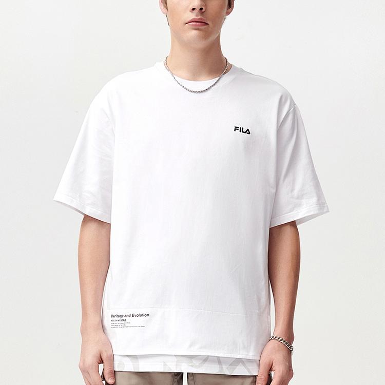 FILA Fusion Casual Sport Spliced Knitted Round Neck Short Sleeve T-Shirt Men Tops White T11M121119F-WT