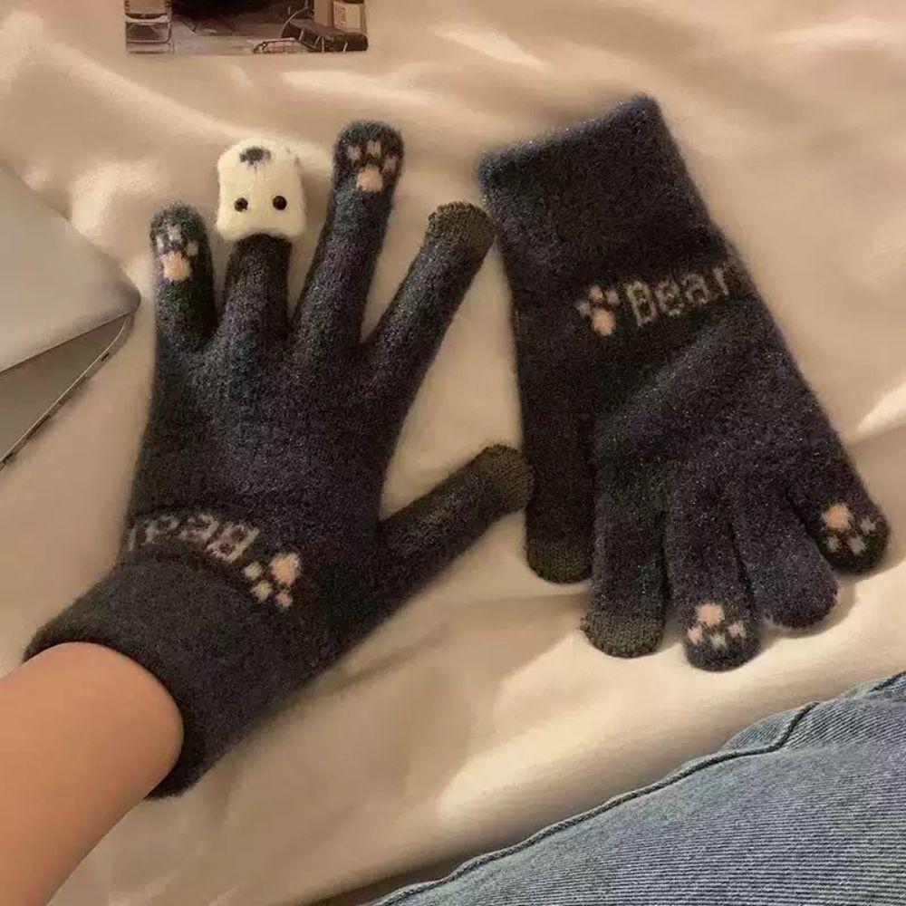 Warm Winter Plush Gloves Cute Bear Cycling Gloves Korean Touch Screen Gloves  Women