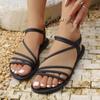 Sommer neue Ein-Wort-Sandalen Damen Kreuzriemen flachsohlige Damen-Sandalen Übergröße Sandalen