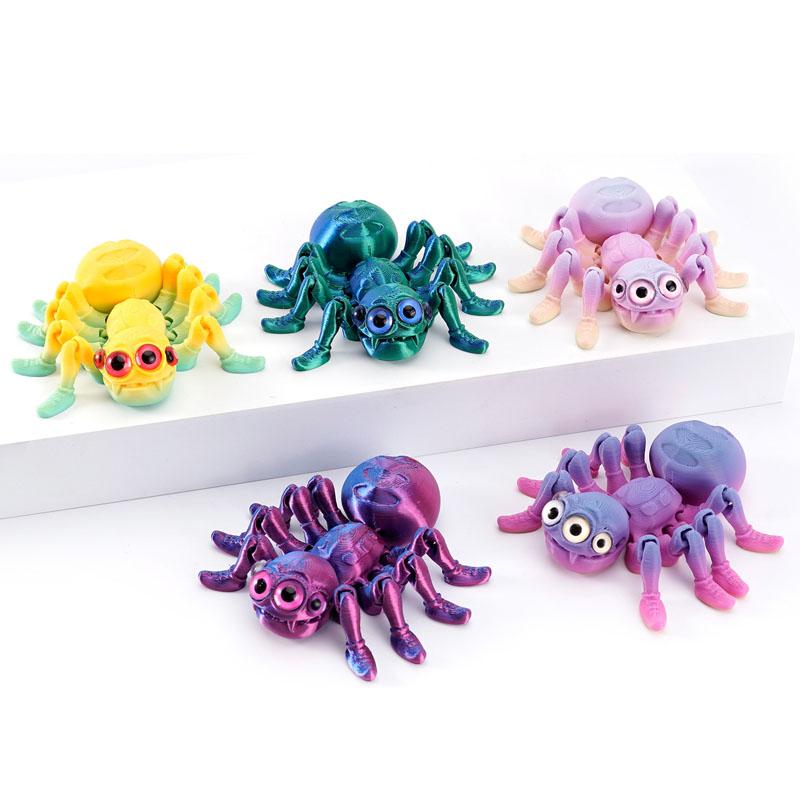 3D Printed Spider Animals Toy Realistic Colorful Spider Figurine Articulated Fidget Toy for Spider Lovers Halloween Home Decor