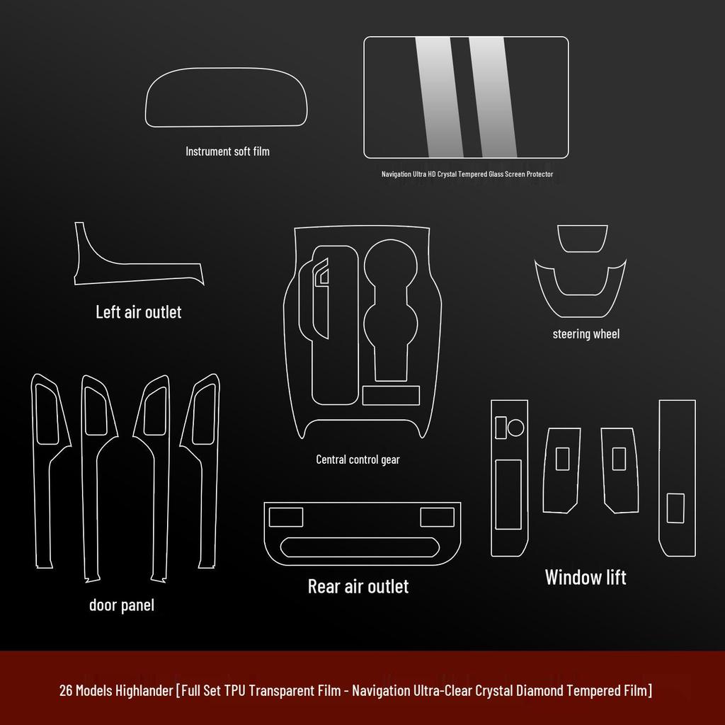 Toyota Highlander Console & Navigation Screen Protection Film for 26 Models