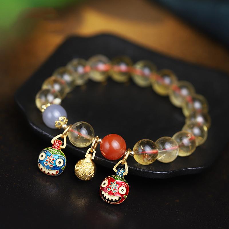 Natural Clear Citrine Bracelet with the Zodiac Animal Golden Swallow - Ethnic Style Crystal Bracelet for Women 10mm