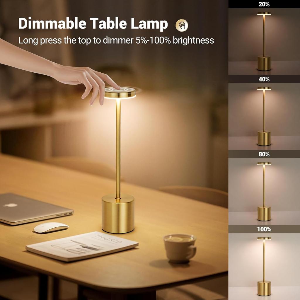 Lâmpada de Mesa LED Sensor Touch Classic Recarregável Sem Fio para Mesa 3 Temperaturas de Cor Ajustáveis Estilo Moderno Luz Noturna LED