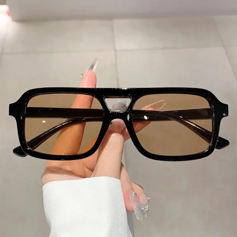 Double Bridge Square Sunglasses Women For Men Vintage Sun Glasses Luxury Brand Designer Punk Popular Flat Top Eyeglasses