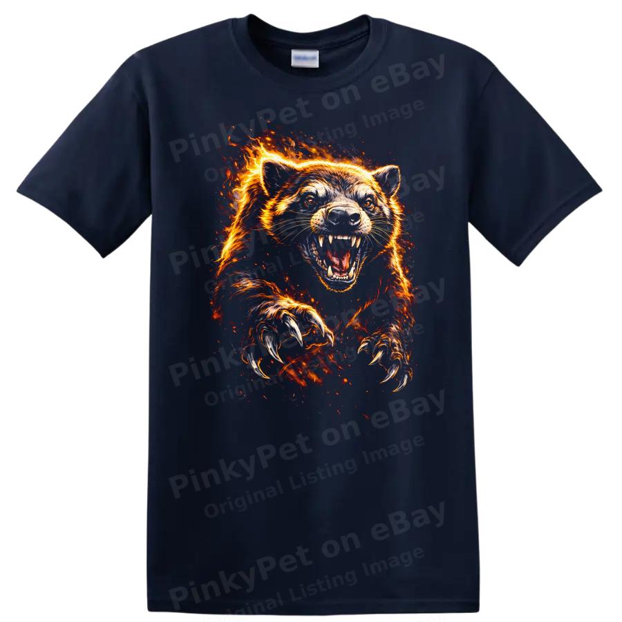 Fiery Bear T Shirt Wild Animal Graphic Art Inferno Design Tee
