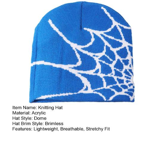 Unisex Knitting Hat Spider Web Pattern Jacquard Design Stretchy Fit Soft Hat Hiking Traveling Outdoors Warm Winter Hat