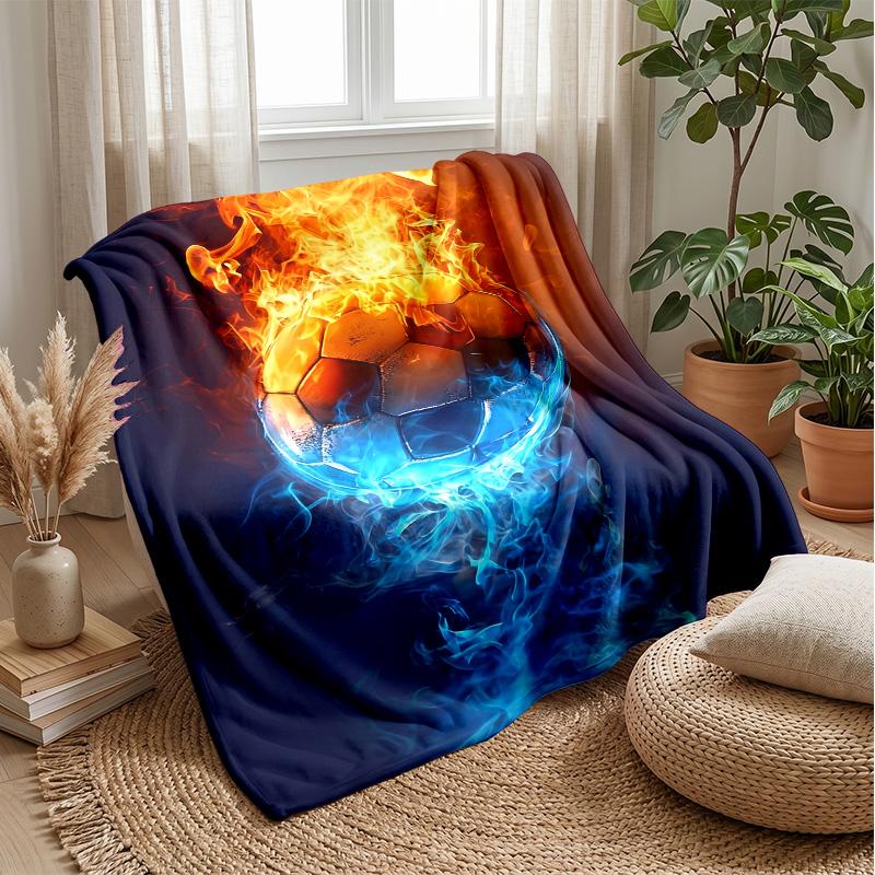 Fire and Ice Soccer Ball Theme Blanket Lightweight Warm Flannel Blanket Decorative Throw Blanket for Home Decoration