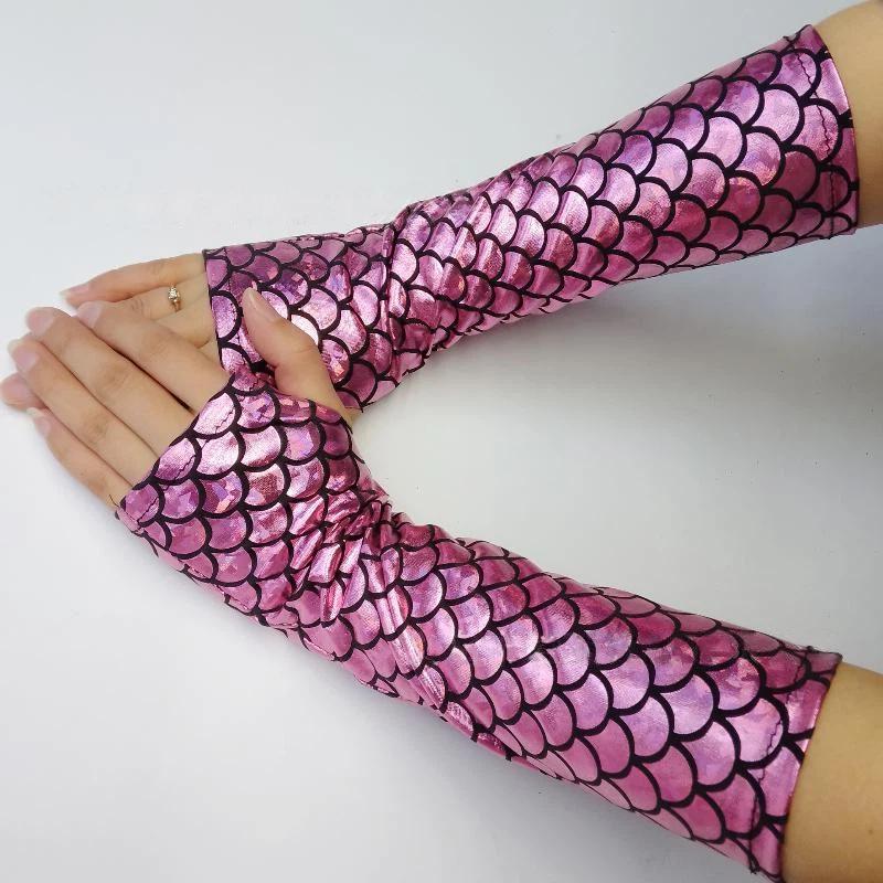 1 Paar Gotische Cosplay Halloween Bühnenperformance Party Armstulpen Meerjungfrau Fischschuppenmuster Fingerlos Lange Handschuhe Für Damen