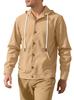 Herren Frühling Herbst Button-Down-Hemd, Lockere Baumwoll-Leinen Kapuzenjacke Langarm, Einfache Lässige Strand-Oberbekleidung