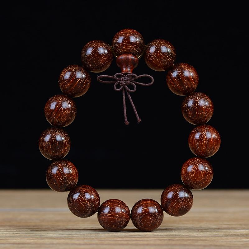 Zambia Blood Sandalwood Beads Bracelet: High-Density Small-Leaf Red Sandalwood with Gold Star Design, Prayer Beads.