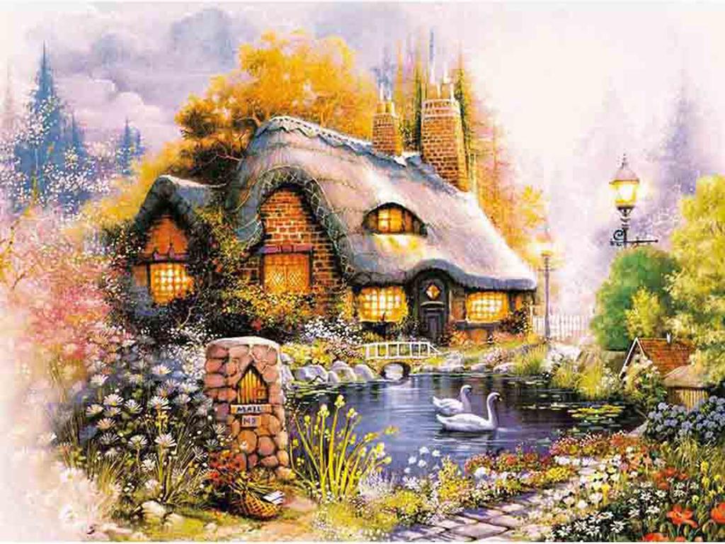 Diy Diamond Embroidery 5D Landscape Forest Hut Cross Stitch Riverside Path Round Diamond Painting Mosaic New Year Gift