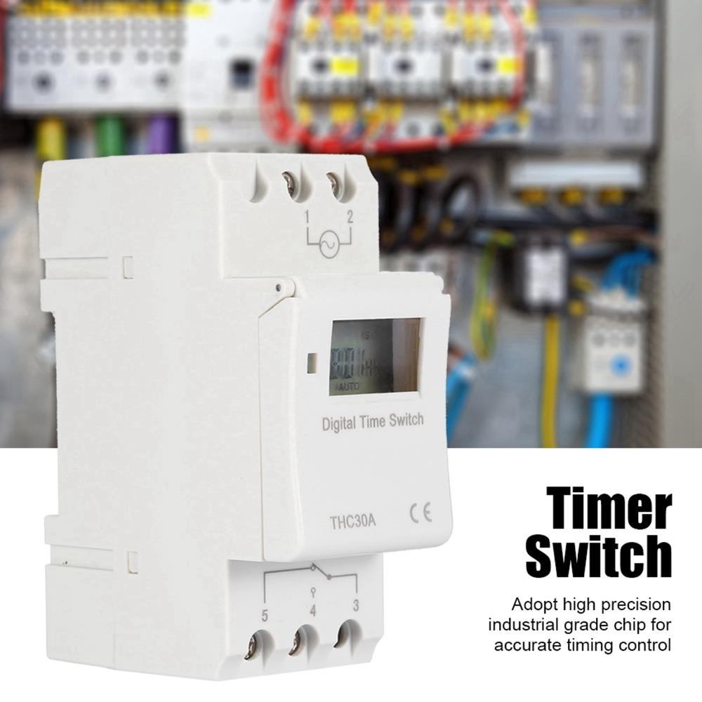 THC 30A Programmable Digital Timer Switch 220V 7 Day Electronic Time Control 1-168h Rail Mounting Weekly Programmable Timer