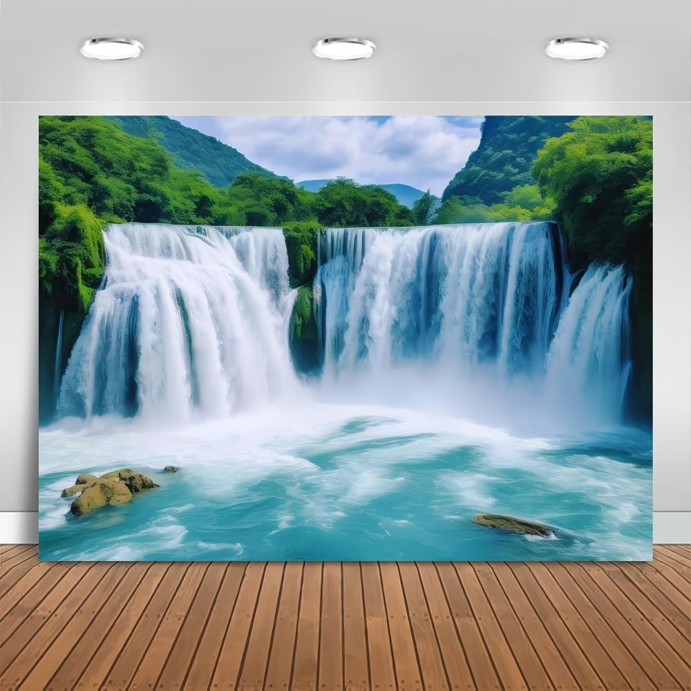 Stunning Waterfall and Forest Cliff Photography Background - Home decor polyester tapestry for birthday parties and photo shoots