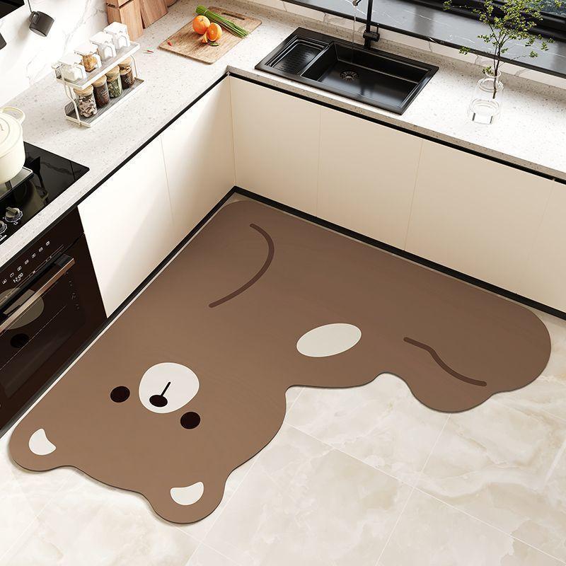 Cartoon Animal Kitchen Mat With Water Absorption Nonslip Silicone Diatom Mud For Home And Cooking Use