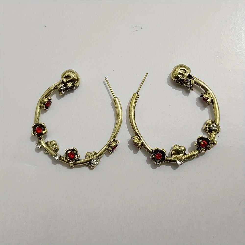 Skull Gothic Waterdiamond Earrings For Women With Vintage Animal Pattern Design