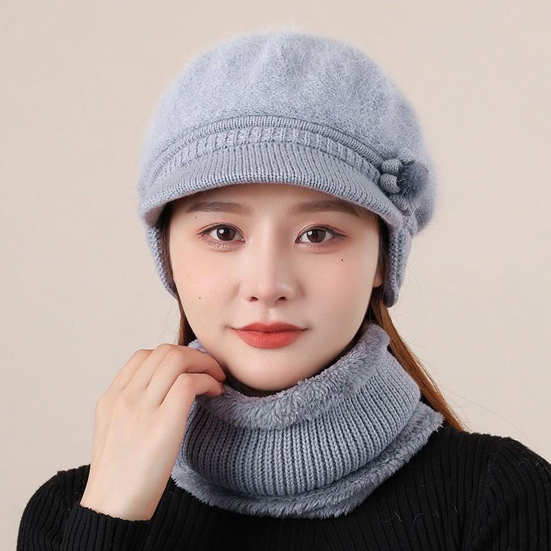 Vinter strikket hue til kvinder med ørevarmere Varm uldblanding kasket med fleeceforing Udendørs Koldt vejr