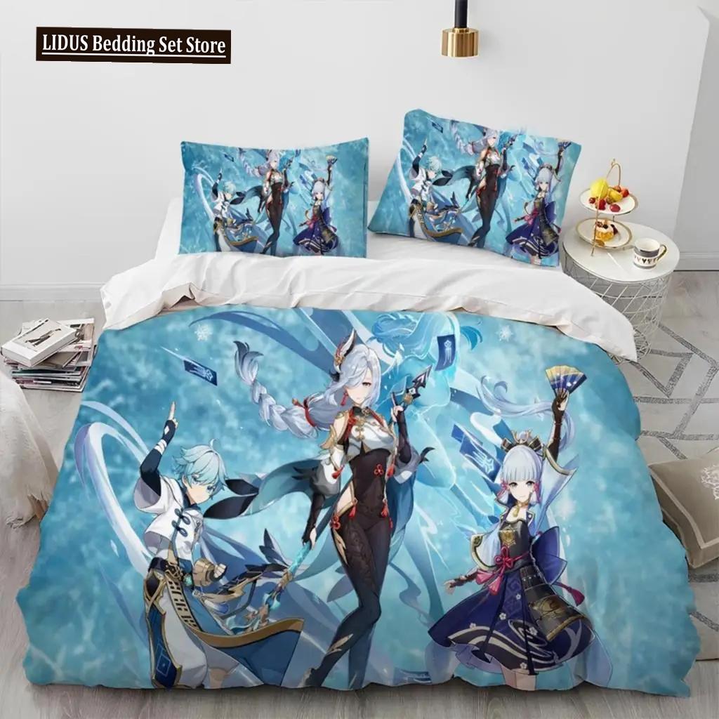 Set de lenjerie de pat Anime Genshin Impact Game Băieți Fete Twin Queen Size Husă de pilota Față de Pernă Pat Copii Adulti Textile de casaextile