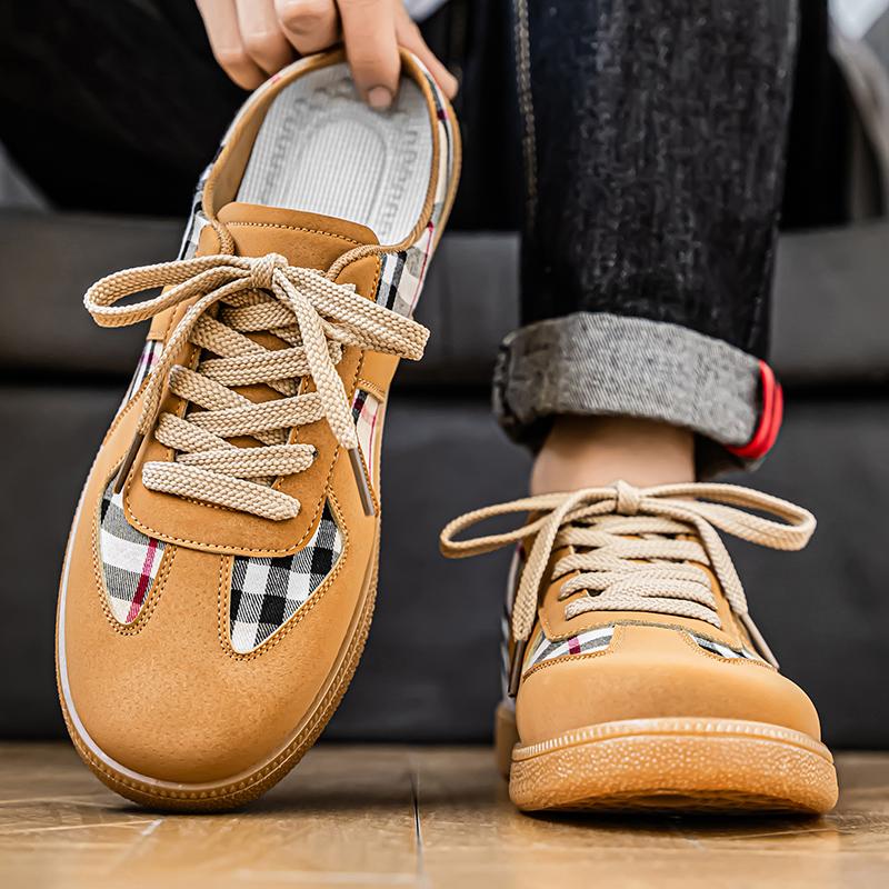 Men Mules Shoes Slip-On Round Toe Loafers Walking Sneakers High Quality Summer Slip On Creeper Baotou Half Slippers Flats