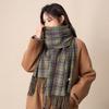 Japanese retro plaid green scarf women's spring and autumn new thickened warm and versatile high-end atmosphere scarf