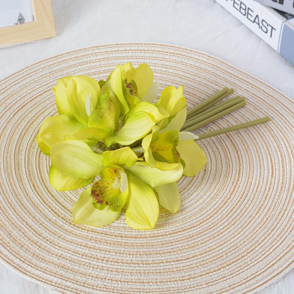 6 Heads Artificial Cymbidium Flowers Real Touch Magnolia Branch  Birthday Decor