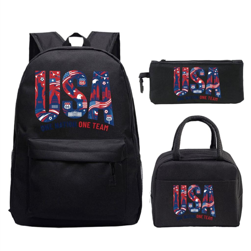 Modisches Fußballliebhaber 3-teiliges Set Vintage England USA Buchstaben Druck Lunchtaschen Rucksack 3-teilige Sets Jungen Mädchen Lässiger Rucksack Geschenke