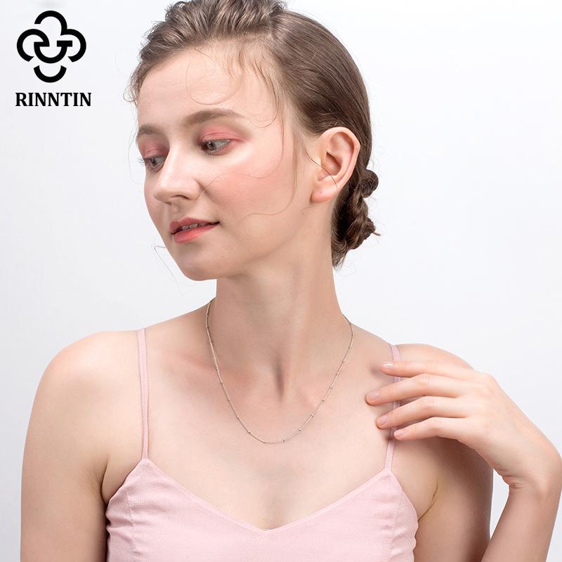 Rinntin 100% 925 Silver Side Chain with Small Ball Bead Necklace Simple Women's Neck Chain Jewelry for Pendant SC22