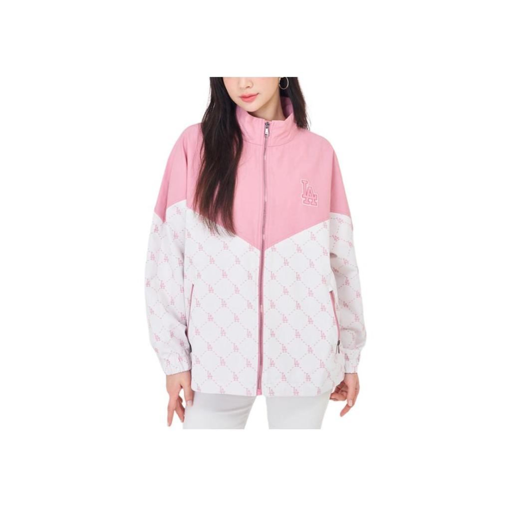 New MLB Monogram Los Angeles Dodgers Jackets Coats Unisex Hemp Pink 3AWJM0341-07PKM
