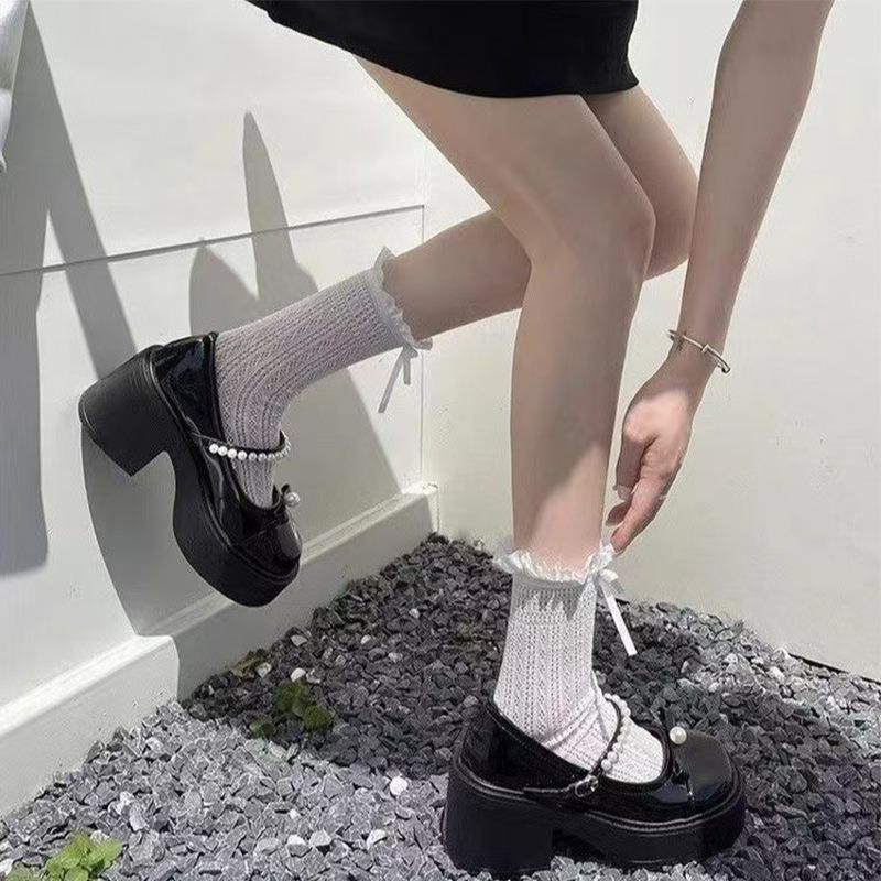 White round head thick heel platform small leather shoes women's new summer skirt Mary Jane shoes