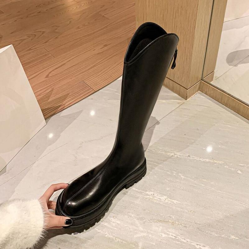 Zipper Boots Women's Black Boots Thick-soled High Boots Knight Boots Leather Boots