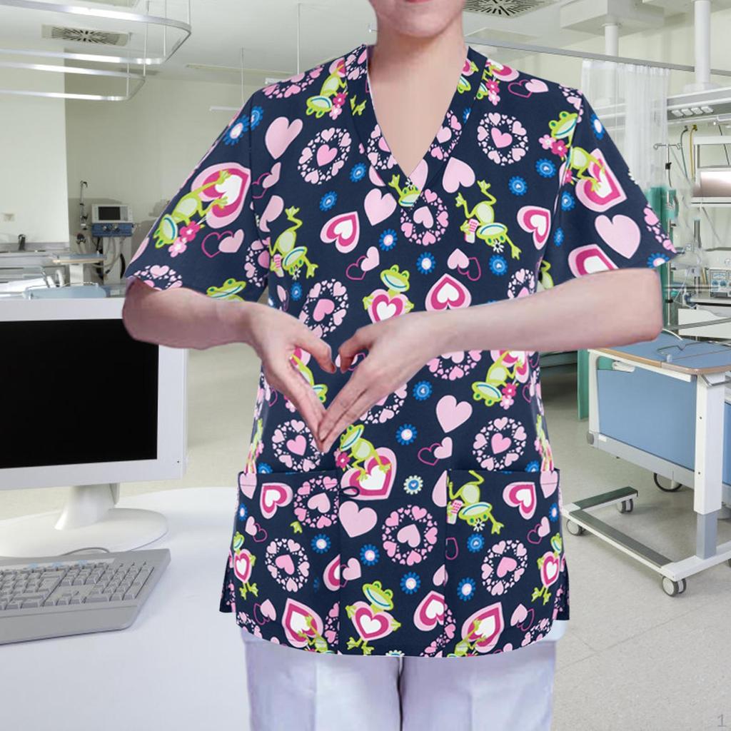 Women's V Neck Scrub Shirt Breathable Workwear Nurse Work Uniform Nursing Top for Women
