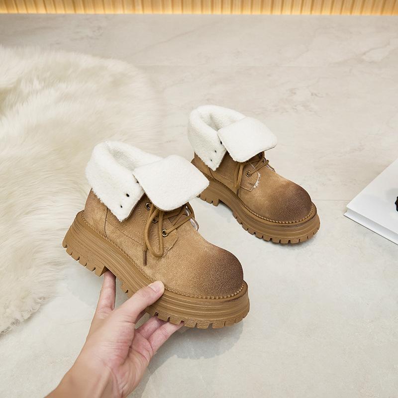 Real Leather Retro Short Boots for Women in Autumn and Winter  New Yellow Single Boots Two on Short Boots