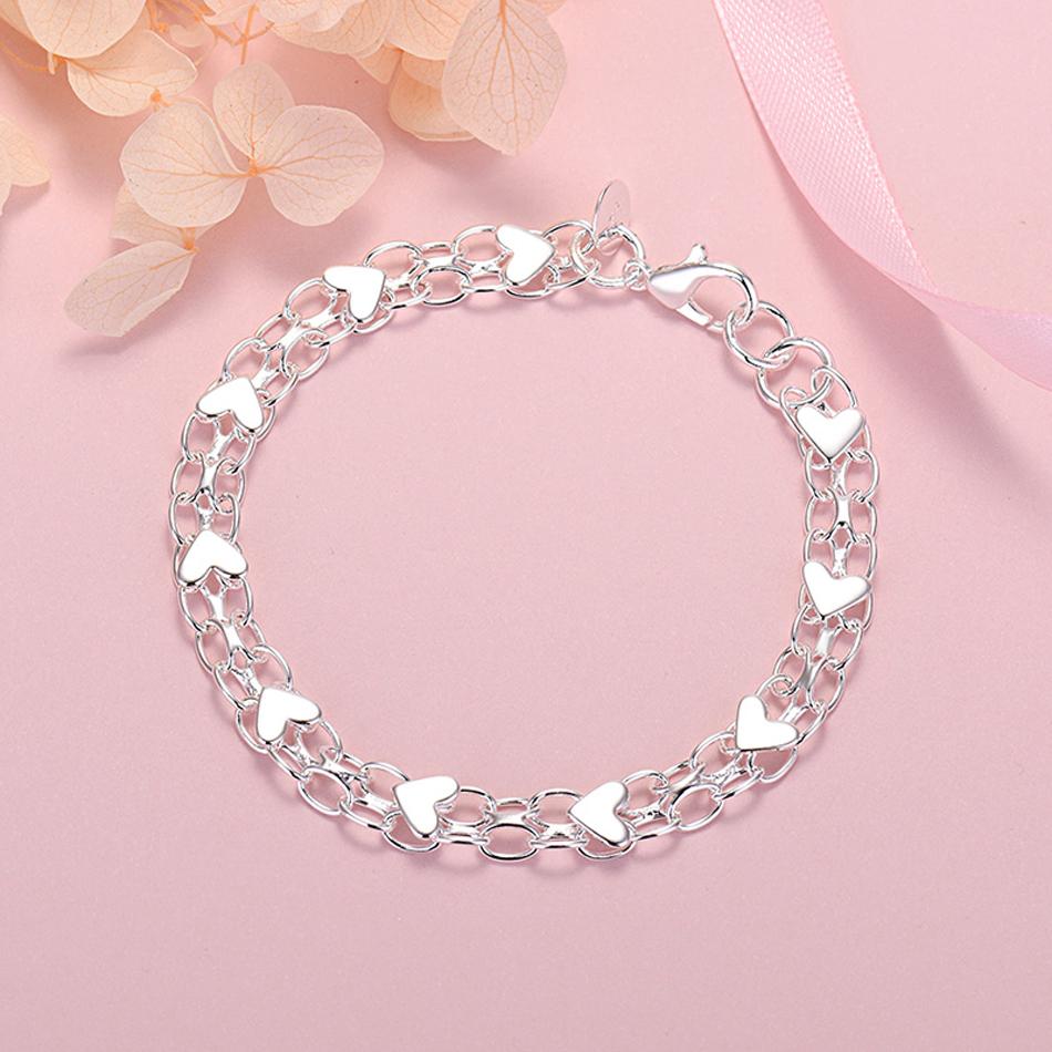 New luxury Silver Color classic heart bracelets for women lady fashion designer jewelry wedding party birthday gifts