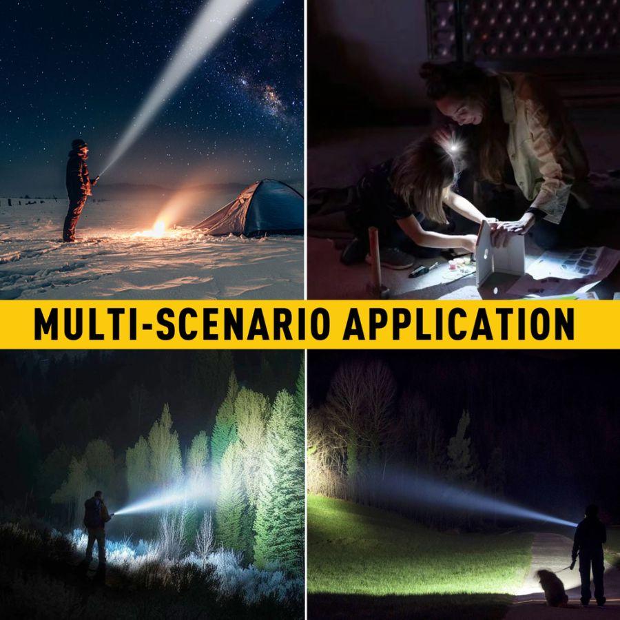 Most Powerful Type-C USB Rechargeable Flashlight 3 Modes Built-in Battery Powered High Lumens LED Flashlights Emergency Torch