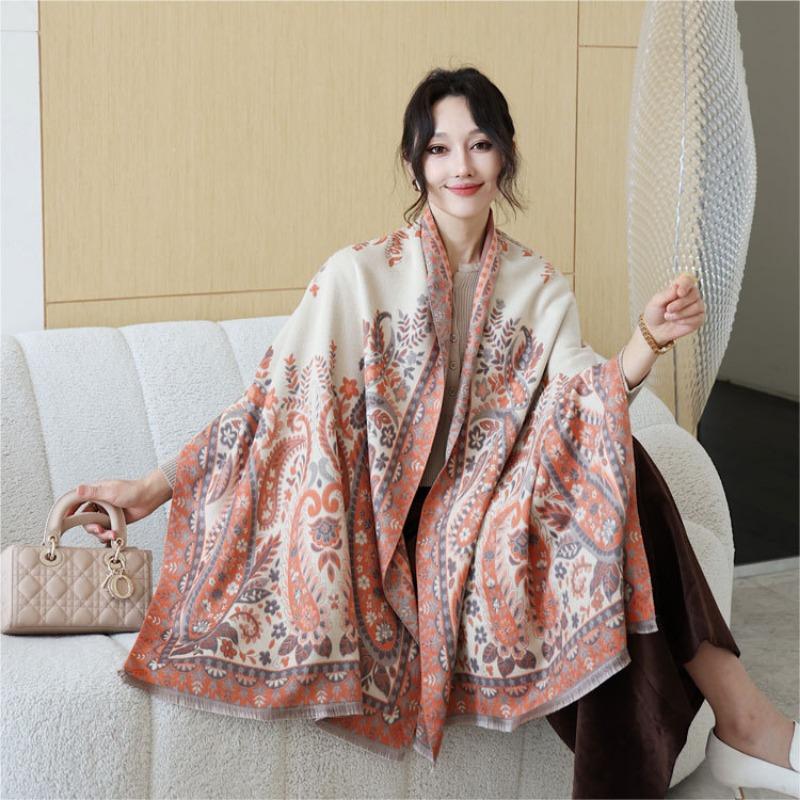 

Autumn and winter outer shawl double-sided jacquard imitation cashmere scarf women s versatile temperament long tassel thickened warm scarf 190cm