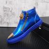 Fashion Gold Leather Men Sneakers Punk Casual Shoes Hip Hop Male High Tops Zip Ankle Boots Flats Zapatos Hombre A4