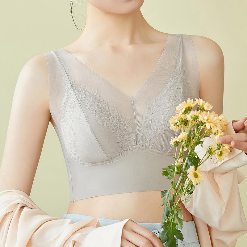 

Новый бесшовный бюстгальтер-майка из ледяного шелка, кружевной дышащий фиксированный латексный пуш-ап, женское нижнее белье с защитой от просвечивания L